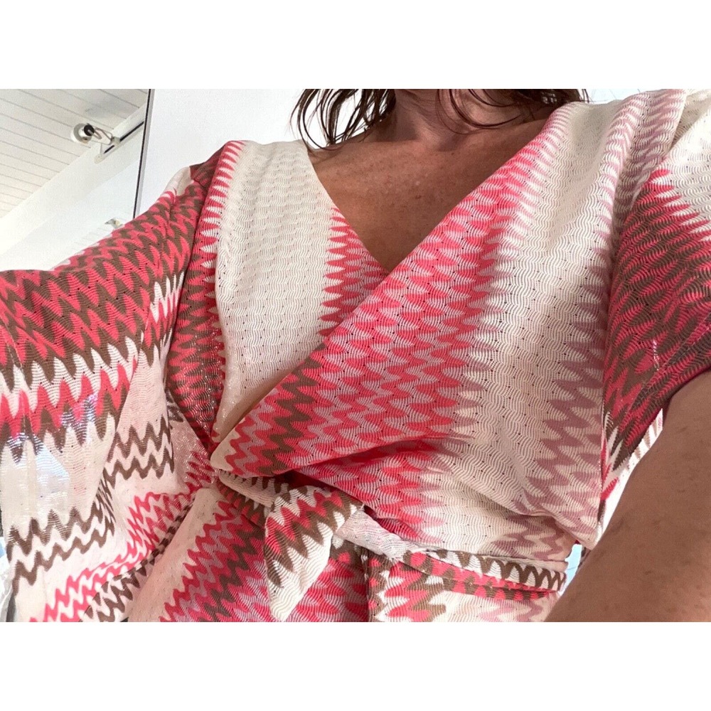KARINA GRIMALDI Kimono Beach Tunic Dress Zig Zag Tie Waist Lined Revolve XS